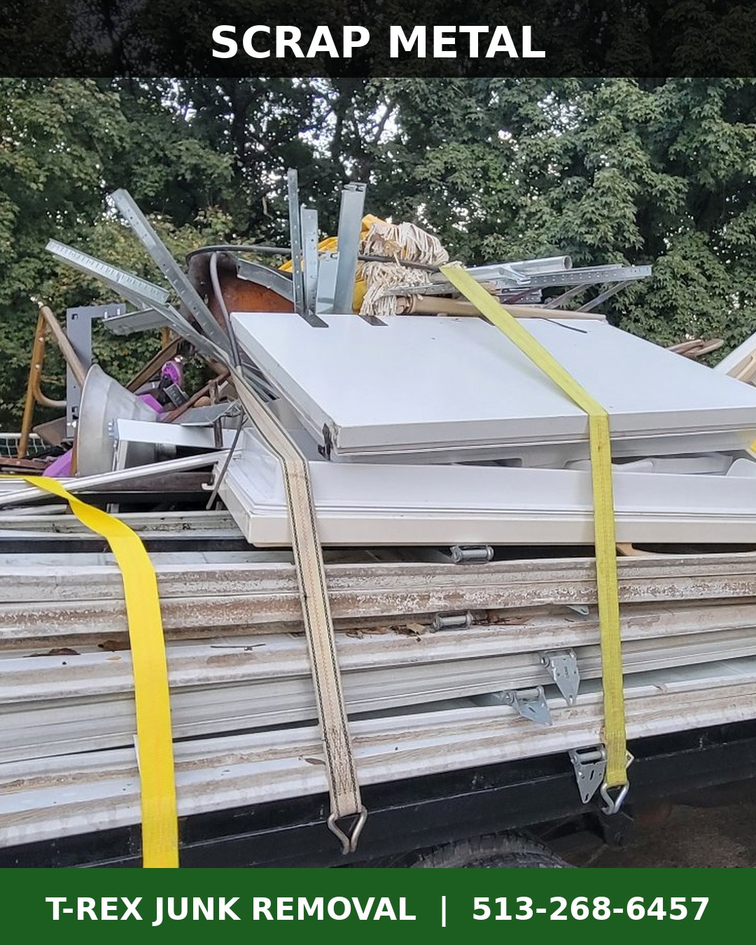 Scrap metal secured on a truck for recycling